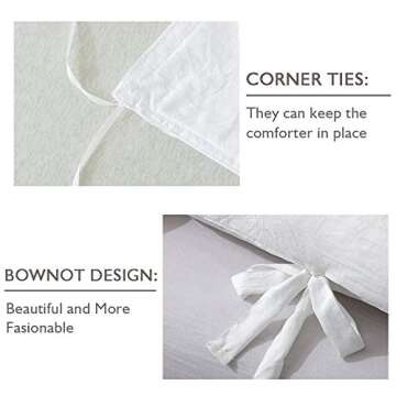 annadaif White Duvet Cover Queen Size, 3 Pieces Soft Washed Microfiber Duvet Cover Set, Comforter Cover with Bowknot Bow Tie (1 Duvet Cover 90x90 Inch, 2 Pillowcases) Easy Care Bedding Set