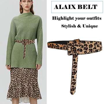 ALAIX Women's Leather Belt Dress Belt wrap Belt Fashion Tie a Knot Genuine Leather Waist Belt Leopar...