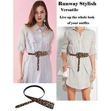 ALAIX Women's Leather Belt Dress Belt wrap Belt Fashion Tie a Knot Genuine Leather Waist Belt Leopard