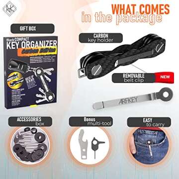 Carbon Fiber Key Organizer - Premium Heavy Duty Compact Key Holder up to 20 Keys - Multifunctional Sim & Bottle Opener + Video Instructions