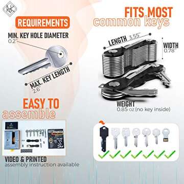 Carbon Fiber Key Organizer - Premium Heavy Duty Compact Key Holder up to 20 Keys - Multifunctional Sim & Bottle Opener + Video Instructions