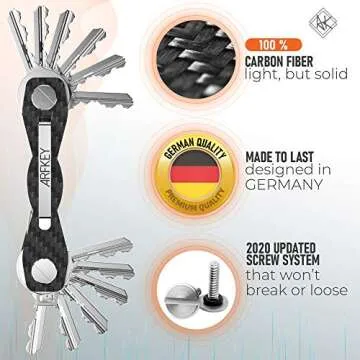 Carbon Fiber Key Organizer - Premium Heavy Duty Compact Key Holder up to 20 Keys - Multifunctional Sim & Bottle Opener + Video Instructions