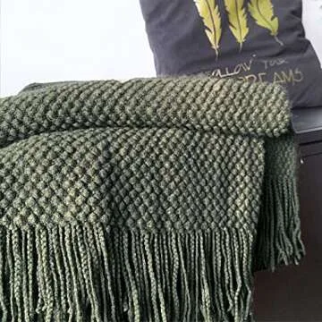 LOMAO Knitted Throw Blanket with Tassels Bubble Textured Lightweight Throws for Couch Cover Home Decor (Dark Olive, 60x80)