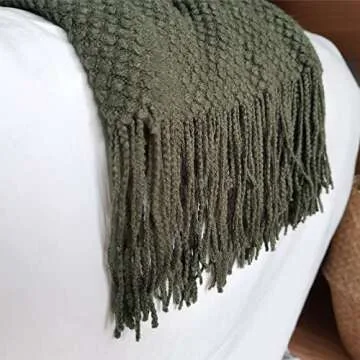 LOMAO Knitted Throw Blanket with Tassels Bubble Textured Lightweight Throws for Couch Cover Home Decor (Dark Olive, 60x80)