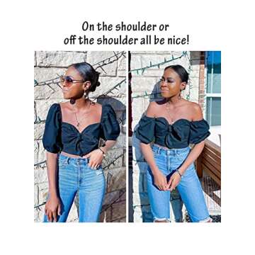 Kikula Womens Tie Front Puff Sleeve Summer Tops Off The Shoulder Crop Top Blouse