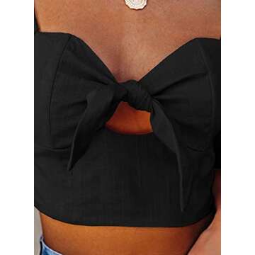 Kikula Womens Tie Front Puff Sleeve Summer Tops Off The Shoulder Crop Top Blouse