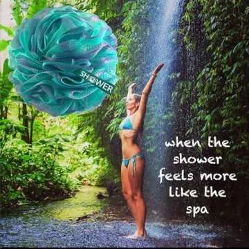 SHOWER BOUQUET 2-Sided-Loofah-Back-Scrubber & Bath-Sponge Set // 1-Long-Handle-Back-Brush Plus 2-Extra-Large 75g Soft Mesh Poufs, Men & Women - Exfoliate with Full Pure Cleanse in Bathing Accessories