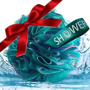 SHOWER BOUQUET 2-Sided-Loofah-Back-Scrubber & Bath-Sponge Set // 1-Long-Handle-Back-Brush Plus 2-Extra-Large 75g Soft Mesh Poufs, Men & Women - Exfoliate with Full Pure Cleanse in Bathing Accessories