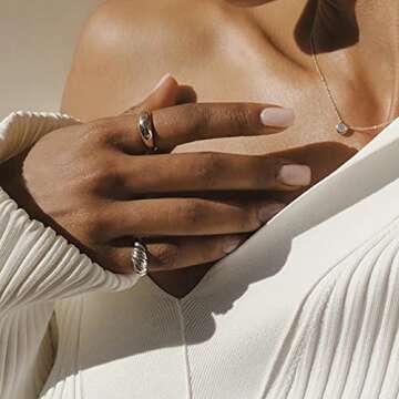 JINEAR 18k White Gold Plated Croissant Braided Twisted Signet Chunky Dome Ring Stacking Wedding Band...