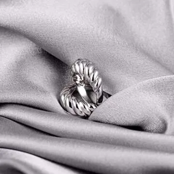 JINEAR 18k White Gold Plated Croissant Braided Twisted Signet Chunky Dome Ring Stacking Wedding Band for Women and Men Minimalist Statement Silver Ring