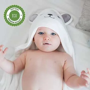 HIPHOP PANDA Hooded Towel - Rayon Made from Bamboo, Bath Towel with Bear Ears for Newborn, Babie, Toddler, Infant - Absorbent Large Baby Towel - Bear, 37.5 x 37.5 Inch