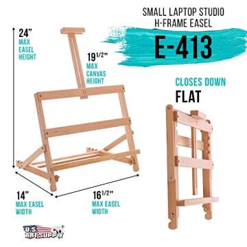 U.S. Art Supply 21-Piece Artist Acrylic Painting Set with Wooden H-Frame Studio Easel, 12 Vivid Acrylic Paint Colors, Stretched Canvas, 6 Brushes, Painting Palette - Kids Students, Adults, Starter Kit