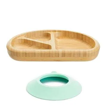 Munchkin® BambouTM Bamboo Suction Bowl, Silicone Spoon and Divided Suction Plate - Eco-Friendly Baby Mealtime Set