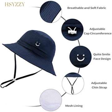 Baby Sun Hat Smile Face UPF 50+ Sun Protection Toddler Summer Cap Adjustable Beach Swim Bucket for Baby Boy Girl Kid Navy