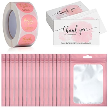 620 Pieces Thank You Cards and Stickers Set with Resealable Bags for Businesses