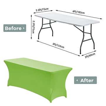 CWK 6FT Stretch Spandex Table Cover for Rectangular Fitted Folding Tables, Wrinkle Resistant, Elastic Stretchable Patio Tablecloth Protector for Party, Banquet, Wedding and Events (Light Green)