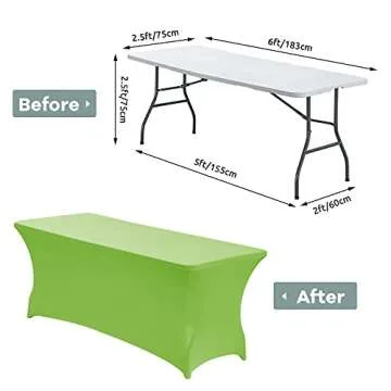 CWK 6FT Stretch Spandex Table Cover for Rectangular Fitted Folding Tables, Wrinkle Resistant, Elastic Stretchable Patio Tablecloth Protector for Party, Banquet, Wedding and Events (Light Green)