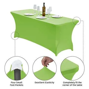 CWK 6FT Stretch Spandex Table Cover for Rectangular Fitted Folding Tables, Wrinkle Resistant, Elastic Stretchable Patio Tablecloth Protector for Party, Banquet, Wedding and Events (Light Green)