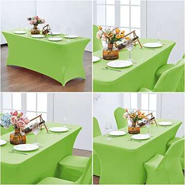 CWK 6FT Stretch Spandex Table Cover for Rectangular Fitted Folding Tables, Wrinkle Resistant, Elastic Stretchable Patio Tablecloth Protector for Party, Banquet, Wedding and Events (Light Green)