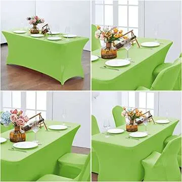 CWK 6FT Stretch Spandex Table Cover for Rectangular Fitted Folding Tables, Wrinkle Resistant, Elastic Stretchable Patio Tablecloth Protector for Party, Banquet, Wedding and Events (Light Green)