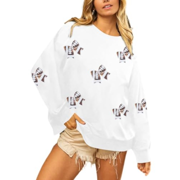 MOUSYA Women's Sequin Football Sweatshirt Game Day Pullover Casual Crewneck Tops White