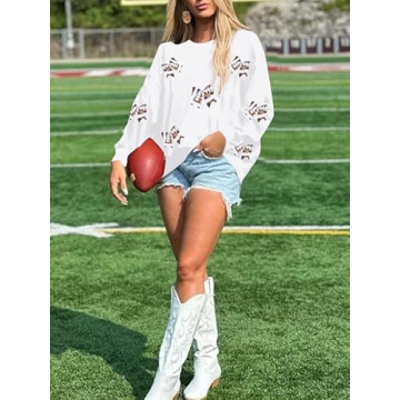 MOUSYA Womens Sequin Football Sweatshirt for Game Day