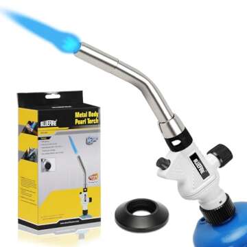BLUEFIRE Pearl Metal Handle Turbo Torch Head, Multi-Purpose Auto Blowtorch fuel by Propane MAPP MAP ...