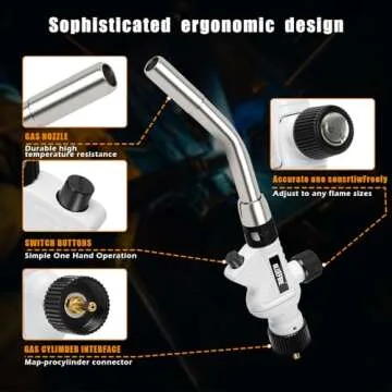 BLUEFIRE Pearl Metal Handle Turbo Torch Head, Multi-Purpose Auto Blowtorch fuel by Propane MAPP MAP PRO, Great Cooking Gadget for Chef,Welding Brazing Nozzle for Professional