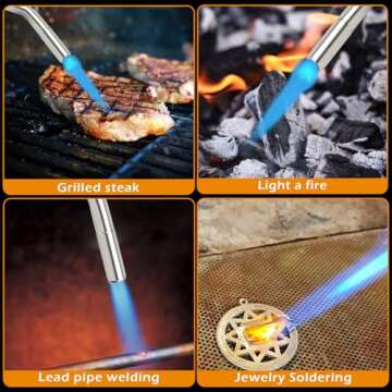 BLUEFIRE Pearl Metal Handle Turbo Torch Head, Multi-Purpose Auto Blowtorch fuel by Propane MAPP MAP PRO, Great Cooking Gadget for Chef,Welding Brazing Nozzle for Professional