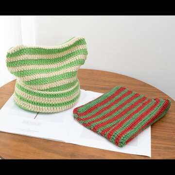 Crochet Fox Hats Cat Vintage Grunge Accessories Slouchy Beanies for Women (Brown,One Size)