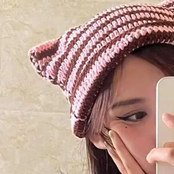Crochet Fox Hats Cat Vintage Grunge Accessories Slouchy Beanies for Women (Brown,One Size)