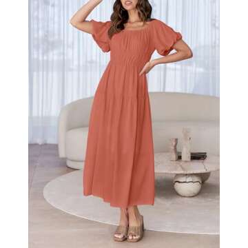 ZESICA Women's Sexy Boho Off Shoulder Puff Short Sleeve High Waist Ruffled Flowy A Line Beach Party ...