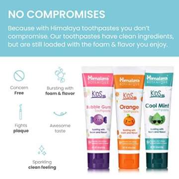 Himalaya Botanique Kids Toothpaste, Herbal, Cool Mint, Bubble Gum and Orange Flavor, Fights Plaque, Fluoride Free, No Artificial Flavors or Colors, SLS Free, Gluten Free, Vegan, 4 Oz, Variety 3 Pack…