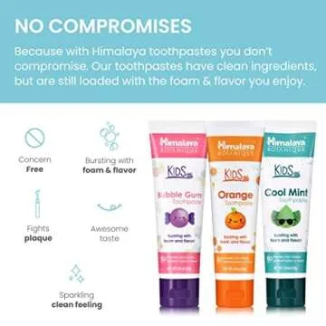 Himalaya Botanique Kids Toothpaste, Herbal, Cool Mint, Bubble Gum and Orange Flavor, Fights Plaque, Fluoride Free, No Artificial Flavors or Colors, SLS Free, Gluten Free, Vegan, 4 Oz, Variety 3 Pack…