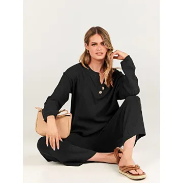 ANRABESS Women 2 Piece Outfits Oversized Loose Waffle Knit Sweater Set 2024 Fall Trendy Matching Lounge Sets Cozy Clothes black X-Large