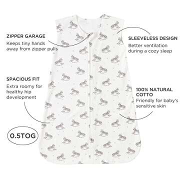 Duomiaomiao 2 Pack Baby Sleep Sack 100% Organic Cotton Lightweight Breathable Comfy Toddler Sleeping Sack (0.5 Tog-Tiger, Small)