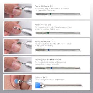 MelodySusie 10pcs Nail Drill Bits Set, 3/32 Inch Diamond Cuticle Nail Bits Kit for Nail Drill E-File, Manicure Pedicure Remover Tools for Acrylic Gel Nails, Salon Home Nail Care Supplies, Silver