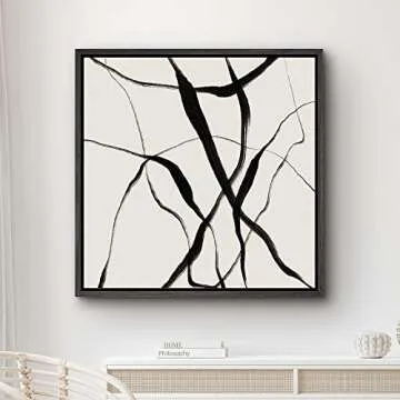 SIGNWIN Framed Canvas Print Wall Art Geometric Black Gray Spiral Ring Circle Abstract Shapes Illustrations Modern Art Decorative Contemporary Minimal for Living Room, Bedroom, Office - 16"x16" Black