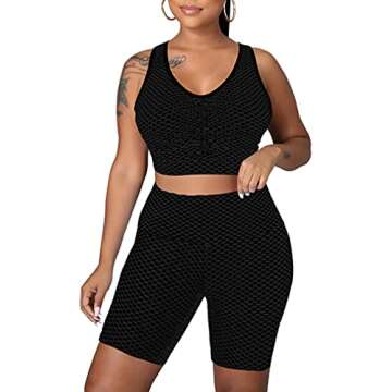 Dofaoo Activewear Sets For Women Shorts 2 Piece High Waist Crop Top Outfits Xl