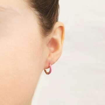 14K Gold Plated Sterling Silver Enamel Color Huggie Hoop Earrings for Women – Candy Pink Enamel