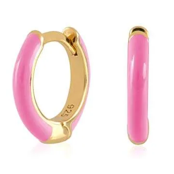 14K Gold Plated Sterling Silver Enamel Color Huggie Hoop Earrings for Women – Candy Pink Enamel