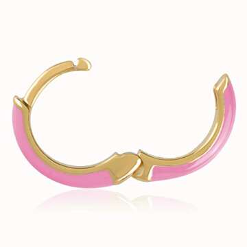 14K Gold Plated Sterling Silver Enamel Color Huggie Hoop Earrings for Women – Candy Pink Enamel