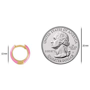14K Gold Plated Sterling Silver Enamel Color Huggie Hoop Earrings for Women – Candy Pink Enamel