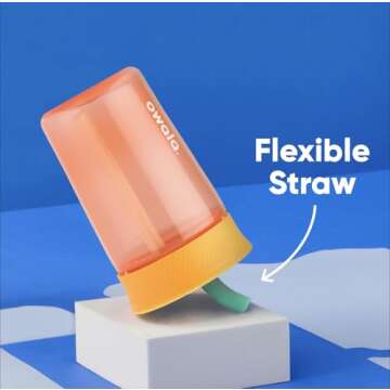 Owala Kids BPA-Free Plastic Tumbler with Spill Resistant Flexible Straw, Easy to Clean, Kids Water Bottle, Great for Travel, Dishwasher Safe, 15 Oz, Orange and Peach (Watermelon)
