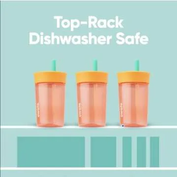 Owala Kids BPA-Free Plastic Tumbler with Spill Resistant Flexible Straw, Easy to Clean, Kids Water Bottle, Great for Travel, Dishwasher Safe, 15 Oz, Orange and Peach (Watermelon)
