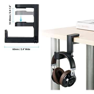 PC Gaming Headphone Hook Stand Mount,Headset Holder Hanger Under Desk,Headphone Holder with Cable Clip Design, Universal Stand for HyperX Gaming Headset,AKG, Beats,Sony and Sennheiser Music Headphones