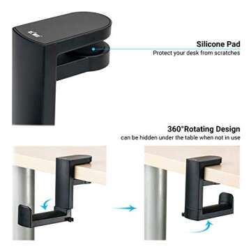 PC Gaming Headphone Hook Stand Mount,Headset Holder Hanger Under Desk,Headphone Holder with Cable Clip Design, Universal Stand for HyperX Gaming Headset,AKG, Beats,Sony and Sennheiser Music Headphones