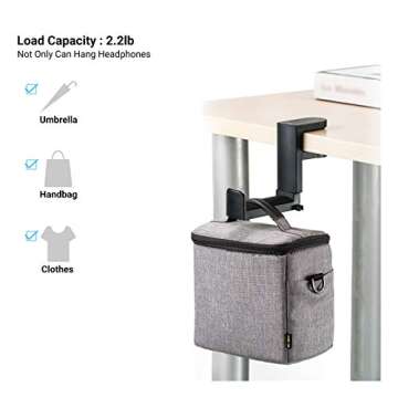 PC Gaming Headphone Hook Stand Mount,Headset Holder Hanger Under Desk,Headphone Holder with Cable Clip Design, Universal Stand for HyperX Gaming Headset,AKG, Beats,Sony and Sennheiser Music Headphones