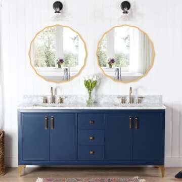 FUWU HOME Round Mirror for Wall Decorative 20 inch Modern Gold Wavy Mirror Whit Wood Frame Circle Wall Mirror for Bathroom Bedroom Living Room Home House Office Entryway