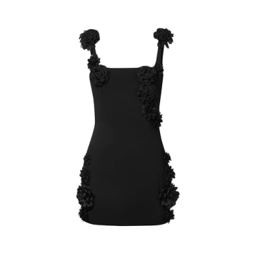 JW PEI Women's Elaina Black Rosette Applique Mini Dress - Elegant Evening Wear